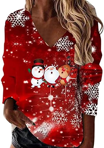 חולצות חג המולד לנשים 2022 חולצות מודפסות נוצצות עם שרוולים ארוכים מזדמנים חולצות סוודר רופפות