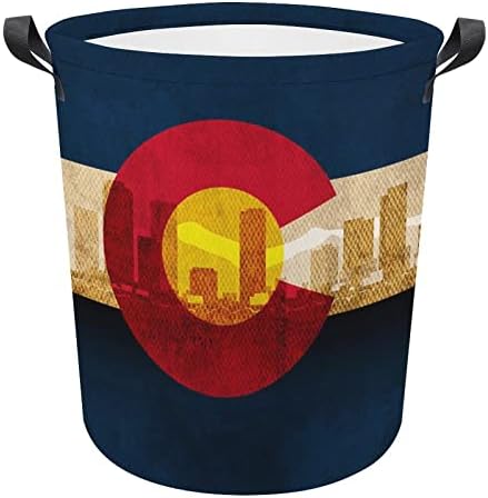 קולורדו מדינת דגל סלי כביסה עם ידיות עמיד למים עגול מתקפל בגדי סל אחסון תיק ארגונית
