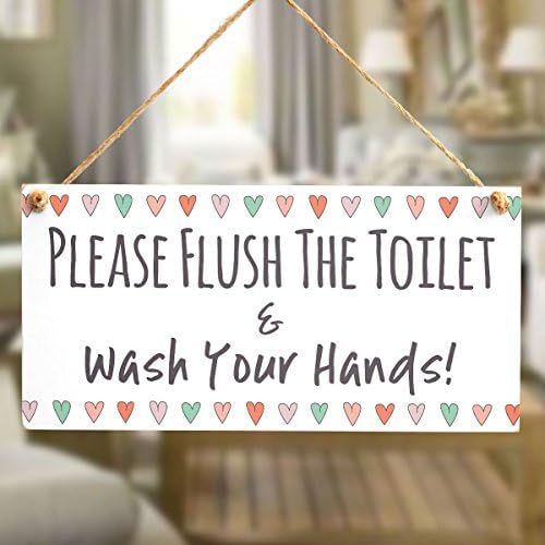 אנא שטפו את האסלה ושטפו ידיים-חדר אמבטיה חמוד עם שלט שירותים צבעוני לבבות גבול 10 איקס 5