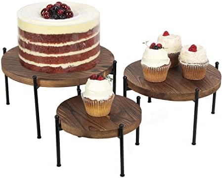 J Jackcube עיצוב סט של 3 תצוגה עגולה של Cupcake Riser- Wood ו- Black Metal 8 , 10, גודל 12 לאוכל קמעונאי,