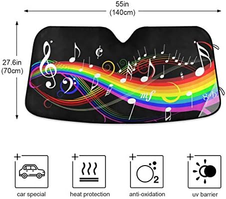 סמלי מוסיקה צבעוניים מכונית משמשה קדמית סאנשיית אור שמש רפלקטיבית צללים בלוקים קרני UV
