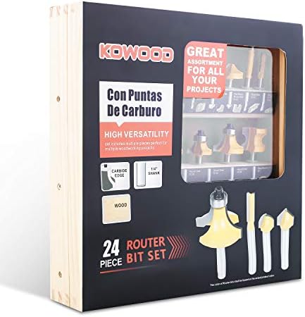 Kowood 24X חתיכות נתב מוגדר שוק 1/4 אינץ 'עשוי 45 להב סגסוגת פלדת פחמן C3 לעיבוד עץ מקצועי