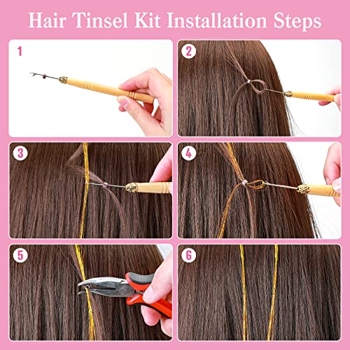 שיער טינסל ערכת-שיער הארכת סט עם כלים 2640 גדילים 12 מעורב צבעים-47 סנטימטרים גליטר שיער הרחבות עבור נשים