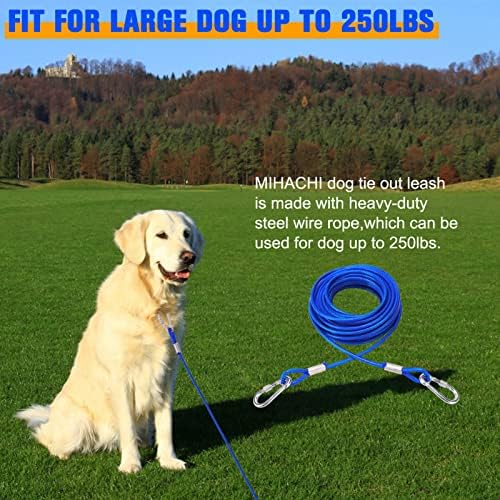 Mihachi 50ft כלב כבל קשירה לכלב עד 250 קילוגרמים, מוליכי כלבי פלדה לחצר, רץ כלבים לחצר, קשירת