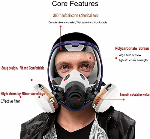 הנשמת פנים מלאה לשימוש חוזר, 15 בכיסוי פנים מלא כיסוי גז הנשמת גז נשימה כימית הנשמה עם מחסניות וסינון