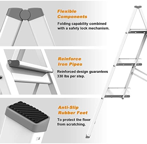 ASOOPHER 3 סולם שלבים, שרפרף צעד קיפול אלומיניום עם דוושה רחבה נגד החלקה, קיבולת של 330 קילוגרמים, סולם מדרגות