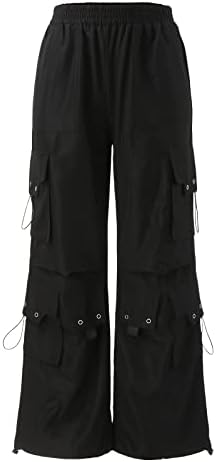 מכנסי מטען נמוכים של Keusn נשים מכנסי מכנסי מצנח רופפים מכנסיים עם כיסים מכנסיים רחבים במותניים