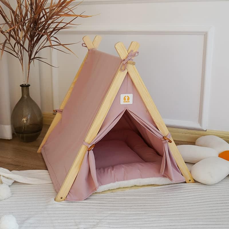מוצק עץ כלב אוהל לחיות מחמד אוהל חתול מקורה אוהל עם עבה מחצלת, נייד כלב בית כלב אוהל אוהל, חמוד חתול אוהל