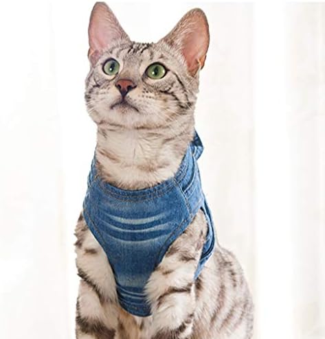 חתול לרתום נאה ג ' ינס בד טיול חזה לרתום חתול רצועה שני חלקים חליפת בגדים לחיות מחמד ציוד לחיות מחמד פסים נוח
