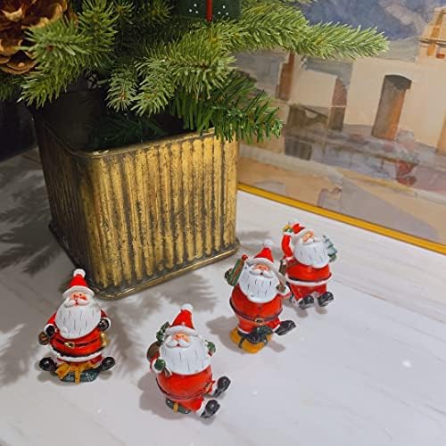 פסלונים מיניאטוריים לחג המולד של Crafjie, 4 יחידות מיני חג המולד סנטה קלאוס קישוטים