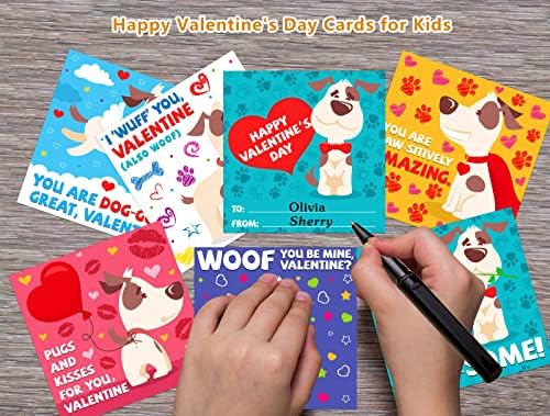 כרטיסי חג האהבה של פטצ'י לילדים, 30 יחידות כלבים של כלב ולנטיין מתנות כרטיסי מתנות עם מעטפות כרטיסי חילופי