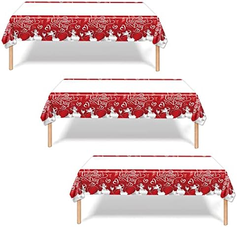 3 חבילות יום האהבה עיצוב שולחן חד פעמי, 42x70 אינץ 'כיסוי שולחן פלסטי