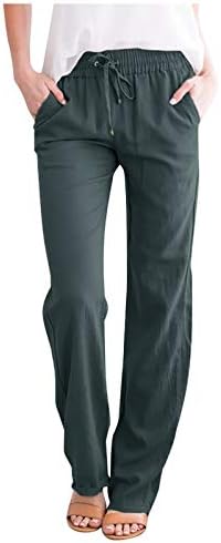 מכנסי פשתן של שינשיד לנשים מכנסי פלאצו עם מותניים גבוהים מזדמנים מכנסיים פלאצו רגל ישר רופפים