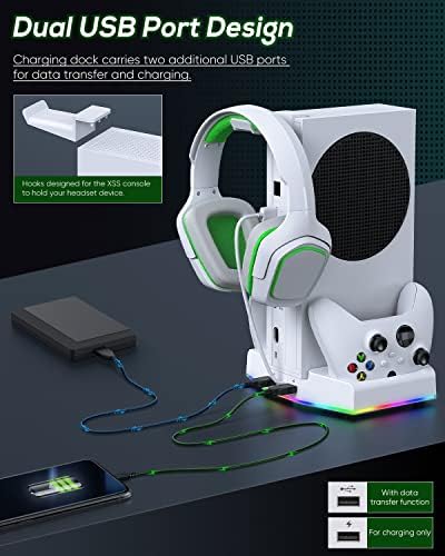 תחנת קירור ותחנת טעינה לסדרות Xbox S עם רצועת אור RGB, מטען כפול של בקרים ומאוורר קריר יותר עבור