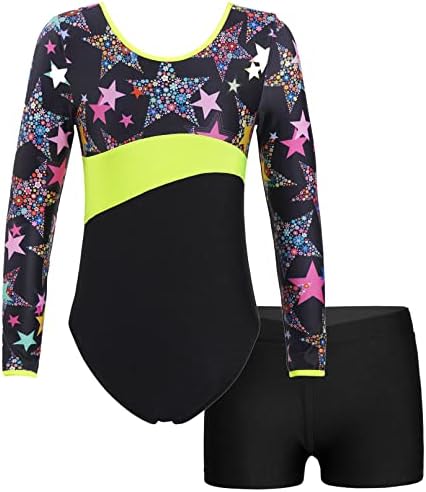 ילדי בנות מוילי בגד גוף התעמלות מודפס דיגיטלי עם מכנסיים קצרים בגדי ריקוד בלט ביקיני אתלטי