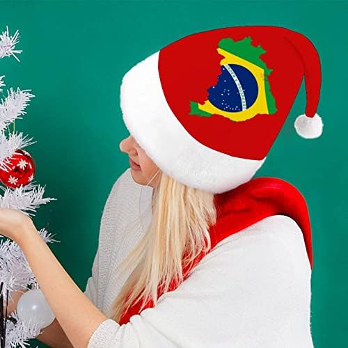 ברזיל מפת דגל חג המולד כובע סנטה קלאוס כובעי קצר קטיפה עם לבן חפתים לגברים נשים חג המולד חג מסיבת קישוטים