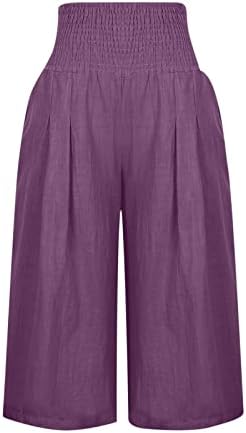 בבאגי קאפרי מכנסיים לנשים רחב רגל ריצה קאפריס גבוהה מותן אימון מכנסי טרנינג אופנה קיץ חוף מכנסיים