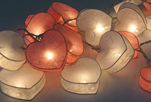 סט אלגנטיות אקזוטי של 20 אורות מיתרי נייר תות לב / עיצוב בית / מסיבת ולנטיין, ורוד ולבן.