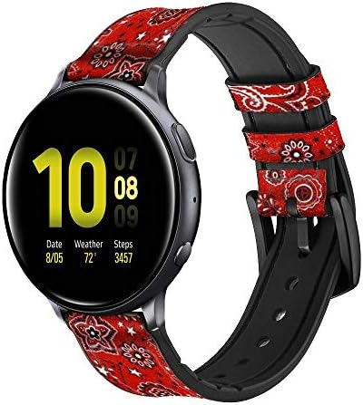 CA0668 אדום קלאסי עור בנדנה עור וסיליקון רצועת רצועת שעונים חכמה עבור Samsung Galaxy Watch, Watch3 Active, Active2,