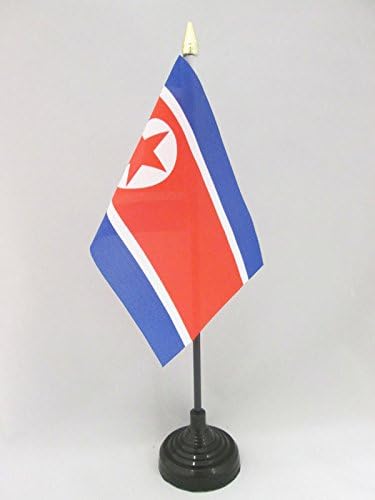 דגל AZ דגל שולחן צפון קוריאה דגל 4 '' x 6 '' - דגל שולחן קוריאני צפון קוריאני 15 x 10 סמ - חנית זהב חנית