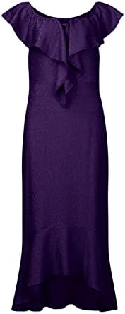 שמלת מקסי של Fragarn לנשים פלוס גודל, אופנה לנשים סקסית פרע שרוולים ללא שרוולים הדפס מוצק שמלה לא