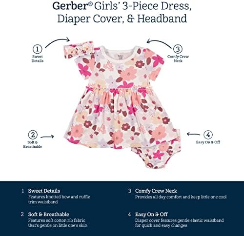 שמלת 3 חלקים של גרבר לתינוקות, כיסוי חיתולים וסט