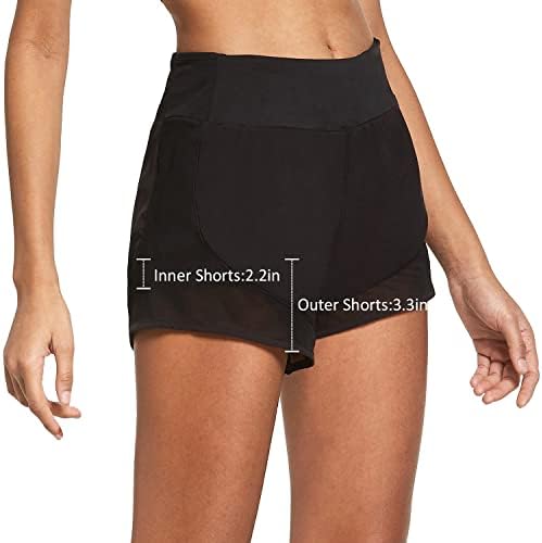 מכנסיים קצרים פעילים לנשים פעילות של מכנסיים קצרים פעילים עם בגדי פעילות אלסטיים מותניים 2-ב -1 מכנסי
