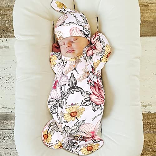פרח תינוק מסוקס שמלת 0-6 חודשים עבור בנות,סופר רך שרוול רדום מגיע בית תלבושת כתונת לילה פיג ' מה כובע