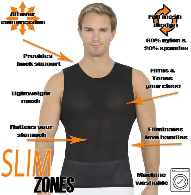 Insta Slim Mens Decression Decression ללא שרוולים חולצת שריר צוואר- גוף גוף הרזיה