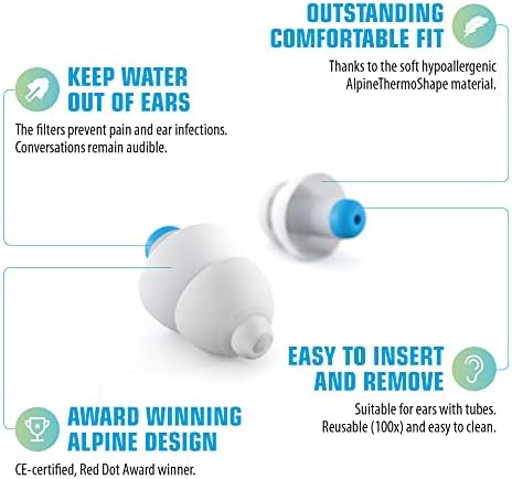 Alpine Swimsafe תקעי אוזניים למבוגרים לשחייה - הגנה על אוזניים מפני מים - אטמי אוזניים נוחים