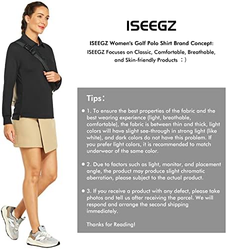 חולצת גולף לנשים של ISEEGZ חולצות שרוול ארוך חולצות פולו משקל קלות אימון יבש מהיר עבודה יומיומית חולצות לחולצות