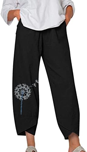 מכנסי קפרי מזדמנים לנשים כותנה אופנתית מכנסיים פיג'מה מכנסיים פרחוניים הדפסים אופנה Palazzo מכנסיים קצוצים עם