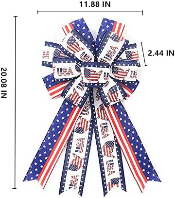 זר קשת פטריוטי גדול 4 ביולי דקור דגל אמריקאי קשת קשת מקורה חיצונית אדומה כחולה ארהב מפה כוכבים לבנים