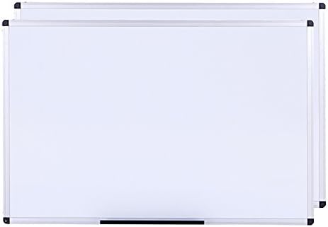 לוח מחיקה יבש של Viz-Pro/לוח לבן מגנטי, 8 'x 4', חבילה של 2, מסגרת אלומיניום כסף, עם 3 מחקים צבעוניים