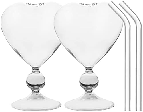 Upkoch כוסות בצורת לב 2 מכוסות כוסות קוקטייל כוסות מרטיני בצורת לב כוסות כוסות יין כוסות כוסות כוסות זכוכית