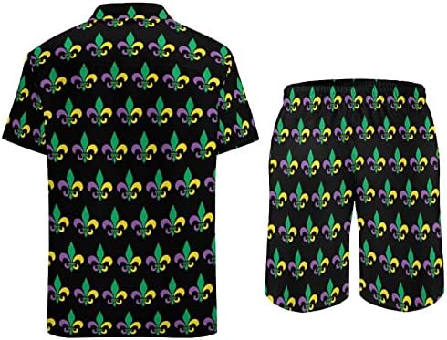 עשב חתול מרדי גרא פלר דה ליס גברים של חוף תלבושות 2 חתיכה הוואי כפתור למטה חולצה קצר שרוול ומכנסיים קצרים תא מטען