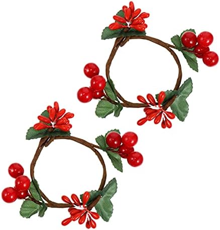 קישוטי חג המולד באנגו -פירות פירות יער אדום מפית חג המולד טבעת פירות יער אדום: 2 יחידות שולחן מפיות קליפים חג