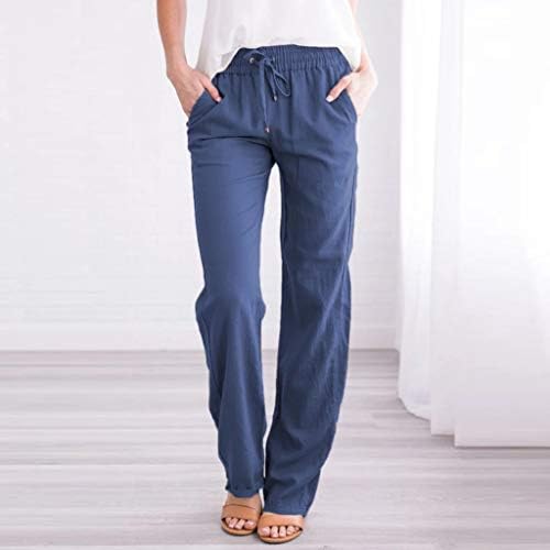 מכנסי מותניים משולבים מכנסיים ישר מכנסיים כותנה אלסטית סולידית וזתבית מכנסיים ארוכים D-Blue