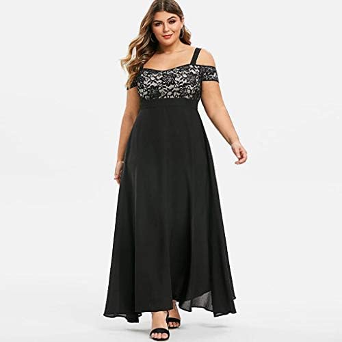 בתוספת גודל פרחוני ארוך שמלה לנשים קר כתף תחרה רקמה אלגנטית מסיבת ערב קצר שרוול שמלות