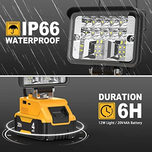 נורת עבודת LED אלחוטית לסוללה של Dewalt 18V/20V, 12W 1200 Lumens אורות שיטפון ניידים חיצוניים