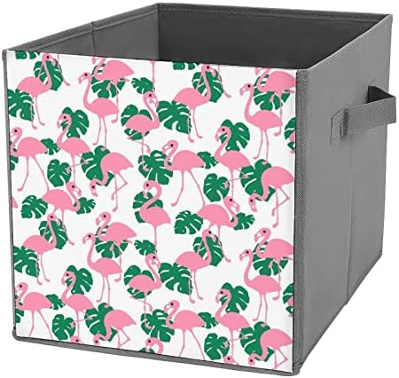 דפוס פלמינגוס ורוד מתקפל קוביות אחסון קוביות קופסאות אחסון 11 אינץ 'עם ידיות עם ידיות