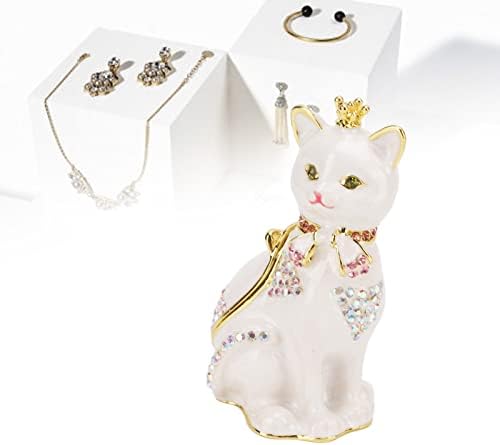 Liebewh חתול קופסת תכשיטים צירים אבני חן נוצצות פרטים משובחים חתול עם נימוס פסלון צירים קופסאות תכשיטים