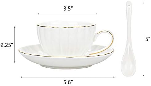 סט כוס תה של Hedume 18 יח ', 5 כוסות אספרסו עם צלוחיות וכפות, כוסות קפוצ'ינו עם כוסות קפה בריטיות לקצץ