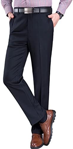 מכנסיים רופפים בעלי מותניים גבוהים בגברים גברים נינוחים מתאימים מכנסי שמלת חאקי