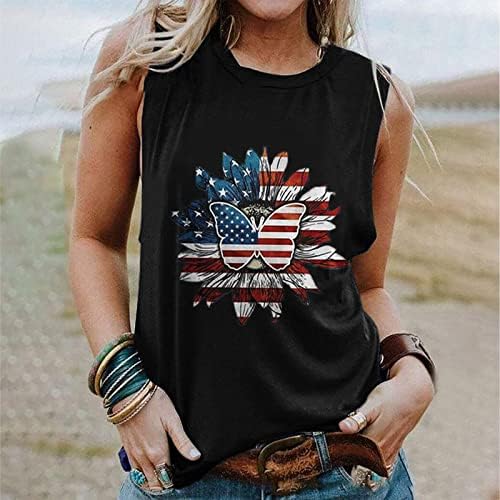 חולצת דגל אמריקאית ללא שרוולים אמריקאית גופיות דגל אמריקאיות לנשים חולצת חמניות חמניות ארהב כוכבים ופסים טי