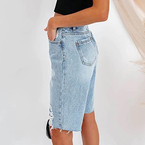 מכנסי ג'ינס לנשים מקצרים אמצע עליית חור קרוע נשטף במצוקה ברמודה מכנסיים קצרים מכנסיים קצרים רזה ומכנסיים
