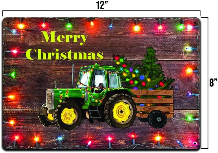 טרקטור חג המולד 12 x 8 עיצוב שלט פח מתכת חג מולד חג מולד חג המולד חורף וינר חקלא