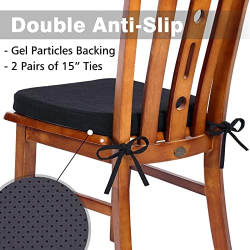 כריות כיסא שחור של Shinnwa לכסאות אוכל 4 כריות מושב קצף זיכרון לכיסאות מטבח עם קשרים מעבים רפידות