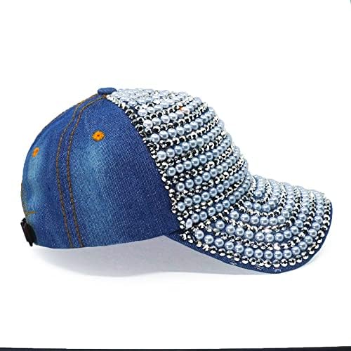 כובע בייסבול של בלינג לנשים מפוארים ג'ינס מפוארים כובע שמש משובץ קריסטלים משובצים מתכווננים