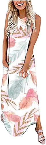 נשים קיץ מוצלב הלטר שרוולים מקסי שמלה עם כיסים חמניות פרחוני הדפסה מזדמן חופשת שמלות